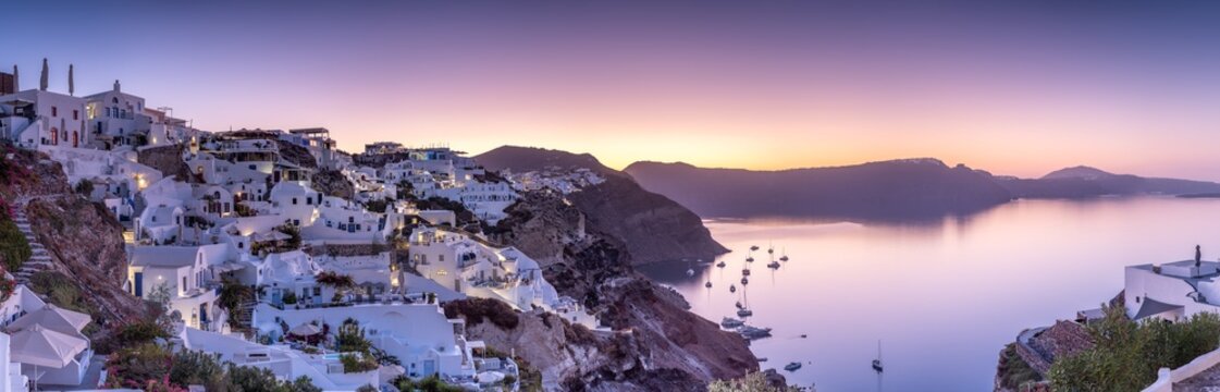 Sunrise panorama of Oia, Santorini, Greece	