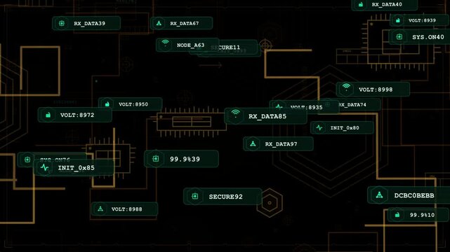 Central schematic overlay expanding after data ping, tags appearing, traces linking for diagnostics