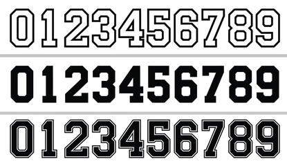Collegiate numbers icons illustration set, generic solid outline and bold sports digits for school and team graphics. © FASTSEO