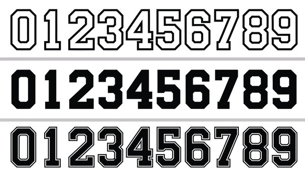 Collegiate numbers icons illustration set, generic solid outline and bold sports digits for school and team graphics.