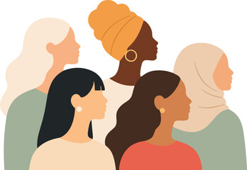 Multicultural women profile portrait illustration with minimalist diversity and inclusion concept © VICI