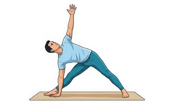 Man performing triangle pose on yoga mat