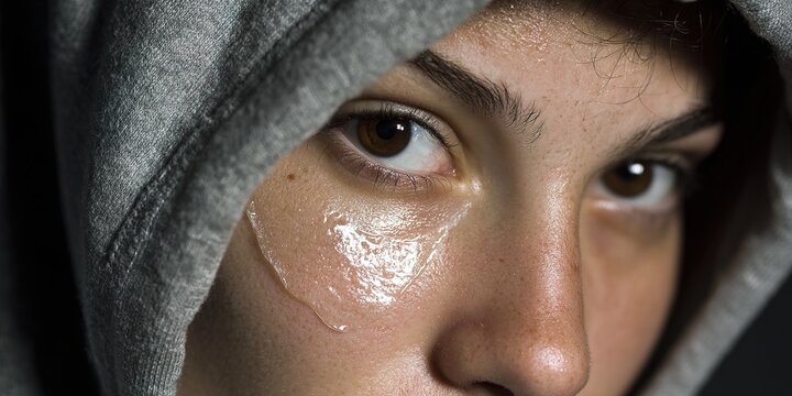 Exhausted Athletes Sweat-Stained Face Close-Up