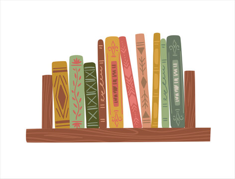 Shelf with books. Cottage Core. Vector isolated illustration. Design element