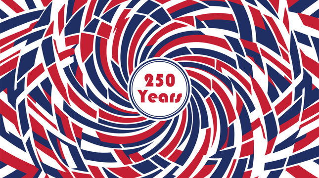 250 Years Anniversary Banner: Abstract Geometric Semiquincentennial Background in Red, White, and Blue Spiral Pattern