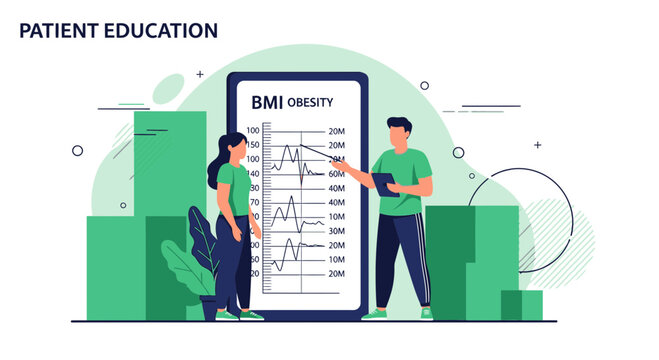 Doctor Explains BMI Obesity Chart to Patient on Digital Screen, Patient Education Concept