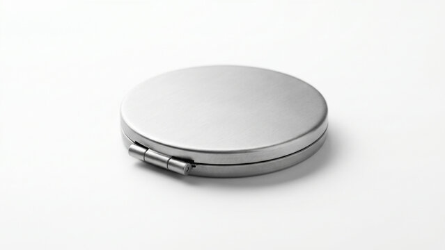 Metallic round pill box isolated on white surface for health concepts