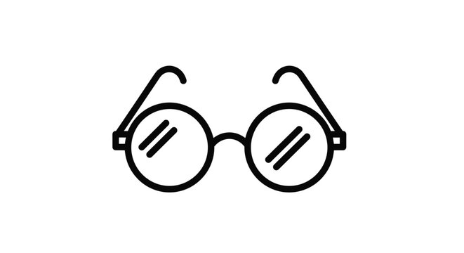 Simple black line icon representing round glasses or spectacles isolated on a clean white background for web design.