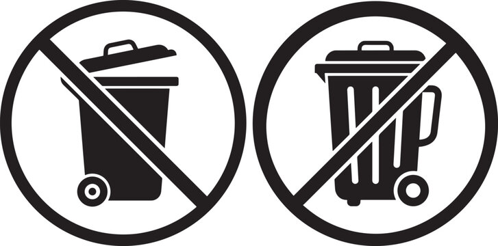 No trash cans or garbage bins icons with trash can garbage bin no garbage waste disposal no littering no trash no bin