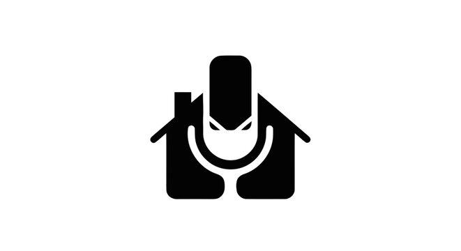 Black house with angry face logo.
