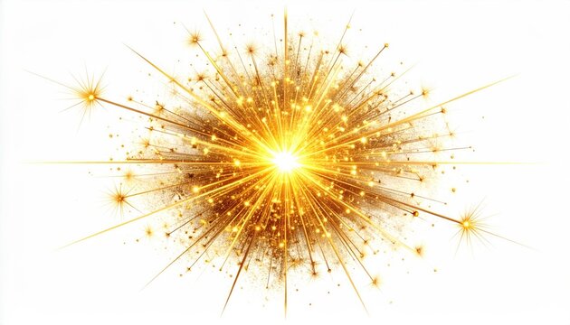 A bright golden explosion of light and sparks radiates outward