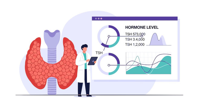 Doctor analyzing thyroid hormone levels on digital chart, medical concept