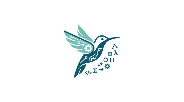 Hummingbird in flight with symbols.