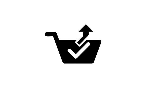 Black shopping cart with checkmark icon.