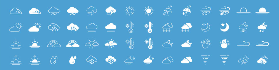 Fototapeta premium Weather forecast icon set with climate symbols rain storm snow wind and editable vector collection