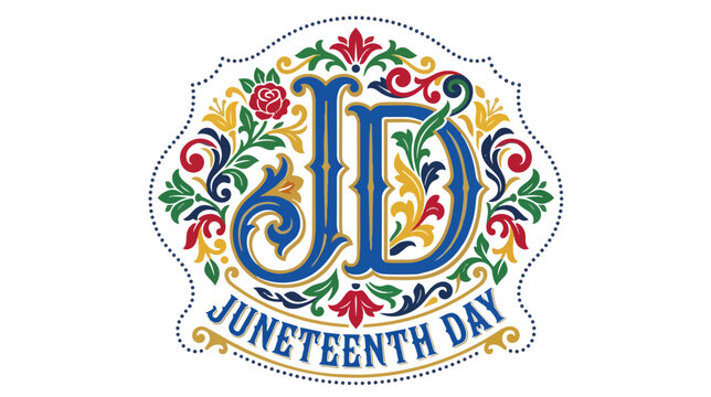 Juneteenth Day vintage floral monogram emblem. Ornate typography vector illustration