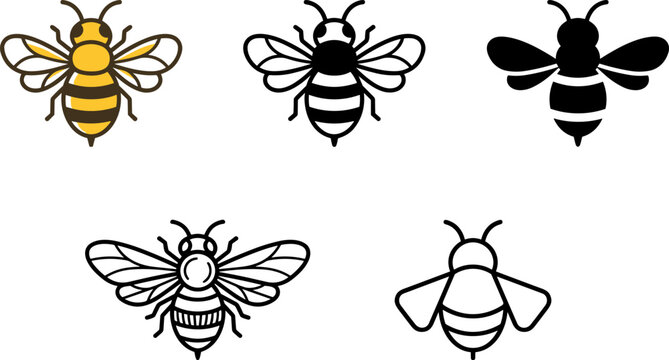 Bee Icon Collection Featuring Honeybee Silhouettes and Flying Insect Illustrations for Nature, Ecology and Pollination Design Projects