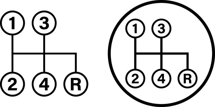Four Speed Manual Gear Shift Pattern Diagram Icon Collection for Automotive Transmission Education and Vehicle Control Interface Design