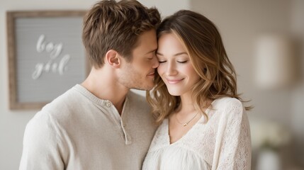Fototapeta premium Happy Couple Sitting Together in Cozy Home Interior