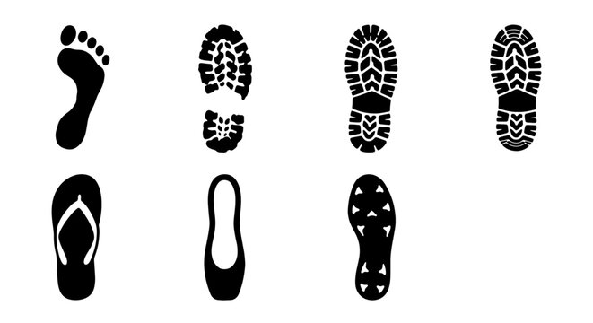Diverse Footprint Collection, Human Steps & Shoe Soles, Footwear Impressions Vector Set, Walking Paths & Trails