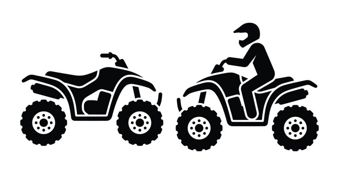 Atv and quad bike silhouette icons with rider