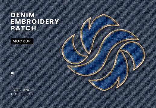 Denim Embroidery Patch Logo And Text Effect Mockup