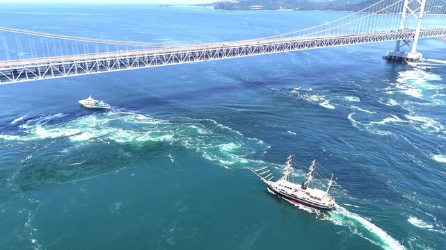 Sailing Ship and Boat | Naruto Whirlpools - 4K Aerial Video
