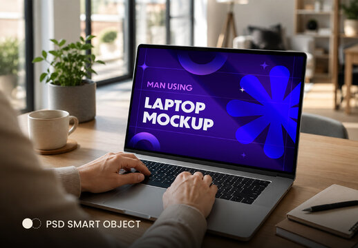 Man Using Laptop Mockup
