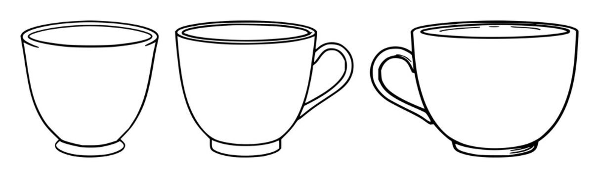 Ceramic cup set with black line art simple illustration featuring ceramic cup, line art, minimalist with white background and aesthetic