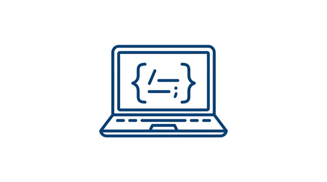 Laptop with coding symbol on screen.
