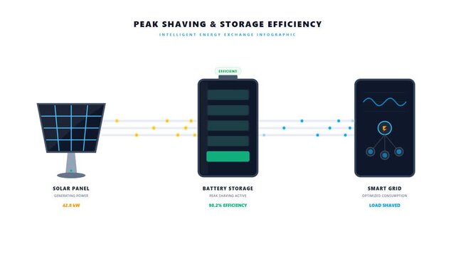 Solar Energy Infographic Showing Peak Shaving and Battery Storage System