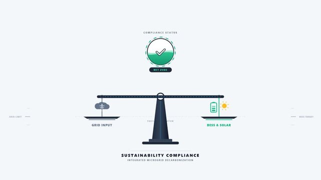 Digital balance scale infographic representing net zero sustainability energy