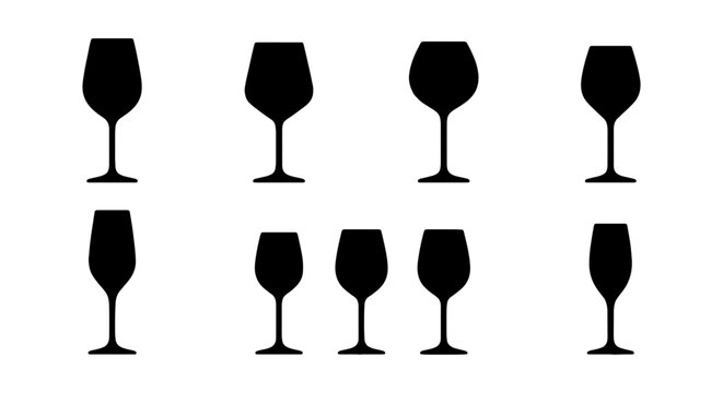 Elegant Wine Glass Silhouettes, Barware Collection, Beverage Drinkware Icons