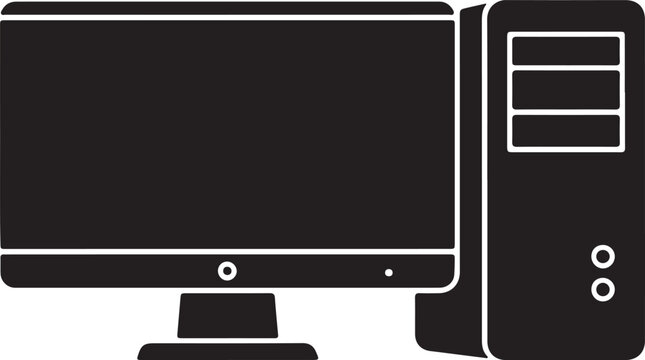  Desktop computer vector icon with monitor and CPU casing isolated on white background
