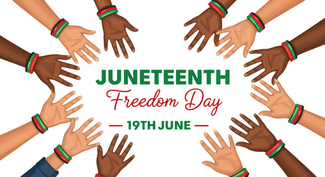 Juneteenth freedom day celebration diverse hands united for equality and liberation