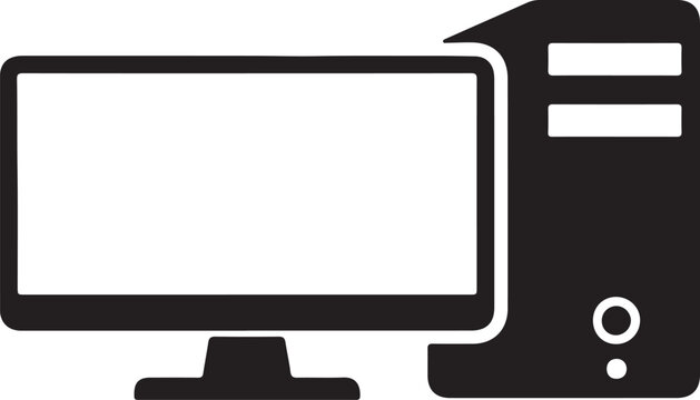 Personal computer workstation icon with blank screen monitor and CPU tower vector