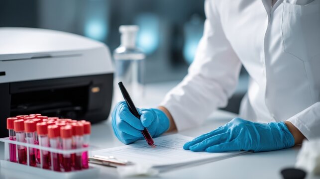 Laboratory blood testing and sample analysis for medical reports and diagnostic forms, clinical lab background for design and healthcare documents