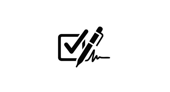 Check mark pen signing document icon.