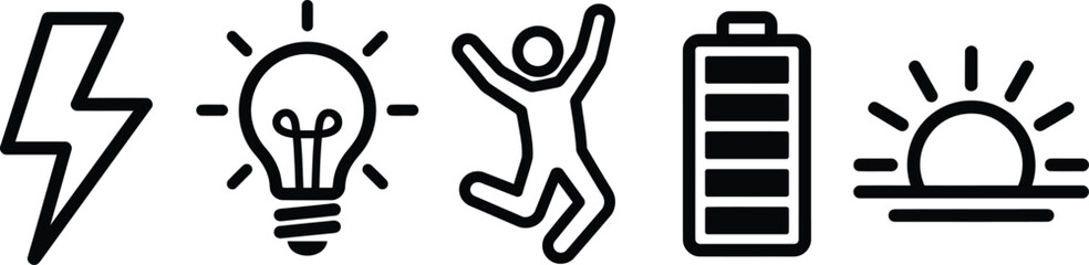 Fototapeta premium Set of simple black line icons for energy and vitality