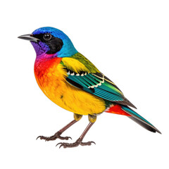 Fototapeta premium A vibrant multiclored bird perched against a black background.