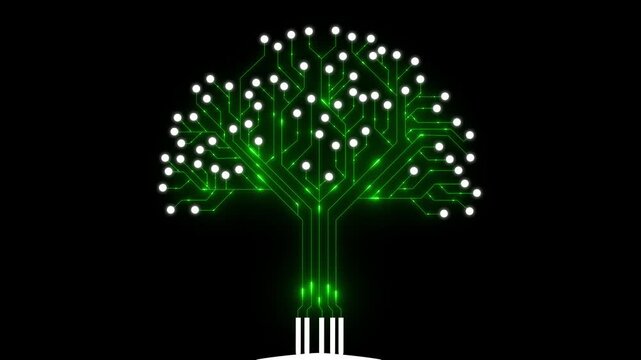 Circuit tree on black background. Science and technology concept video on transparent background.