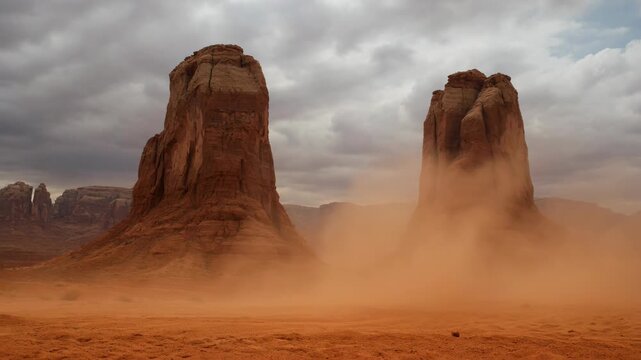 Dust Storm in Monument Valley with Majestic Rock Formations