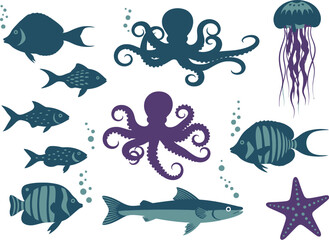 Fototapeta premium set of marine animals