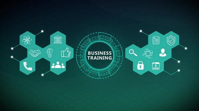Business Training Technology Interface with Professional Learning Network and Digital Development Platform 4K black background visuals