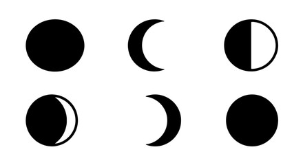Moon Phases Vector Icons, Celestial Cycle Graphics, Astronomical Orbit Symbols, Cosmic Illumination Stages, Dark Night Sky Elements © Mahmudur