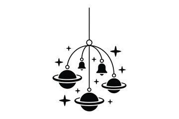 Cosmic nursery mobile silhouette with planets saturn stars and bells decoration © Laboni