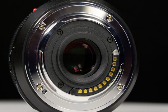Macro lens mount of Micro Four Thirds system, MFT or M43, close-up shot on black background