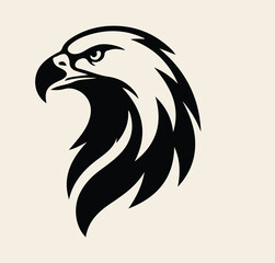 Fototapeta premium Creative eagle head silhouette featuring bold black shapes and sharp feather details in a modern minimal style. Wildlife inspired illustration ideal for logos, branding, tattoos, apparel, packaging, p