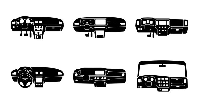 Car Dashboard Icons Set, Automotive Control Panel Vector Graphics, Vehicle Interior Elements Collection