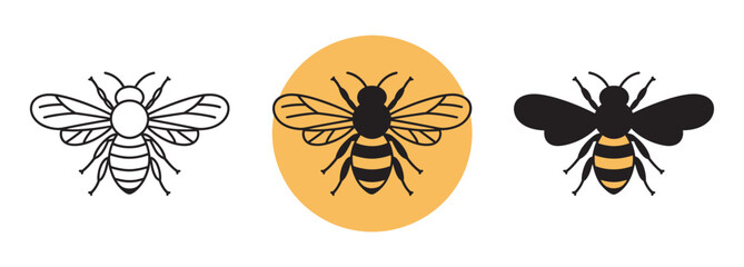 Three bee illustrations in different styles vector art insect design, cartoon realistic flat style set, isolated, nature pollination symbol © vision Alamin vai A